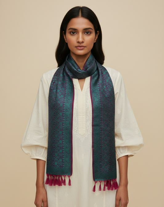 Deep purple Banarasi silk stole for women - daily wear styling with kurti