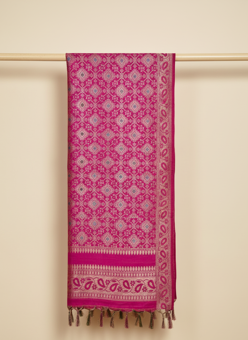 Fuchsia pink Banarasi silk dupatta for sangeet and pre-wedding celebration