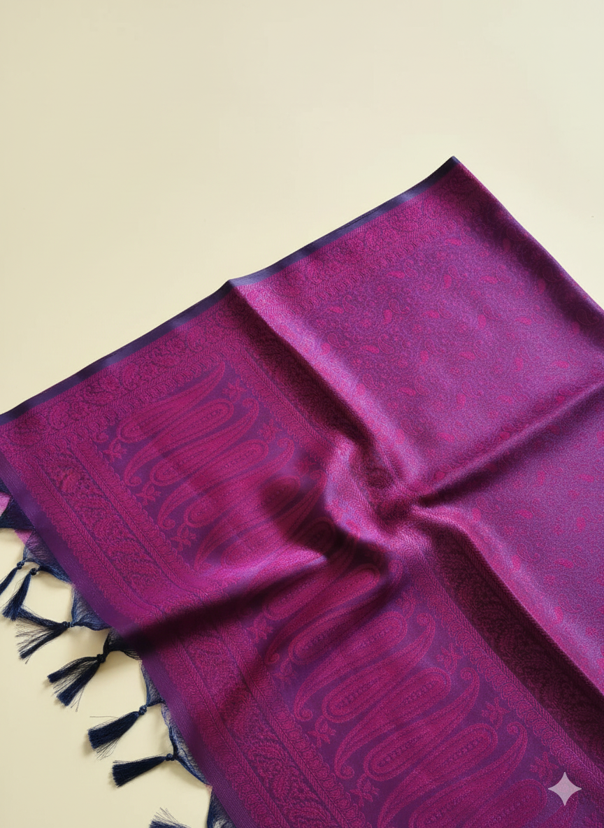 Handwoven fuchsia pink Banarasi silk stole for women indo-western look
