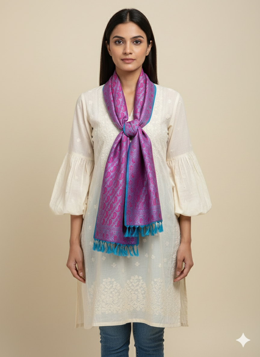 Gift for Women | Magenta Pink Woven Silk Stole