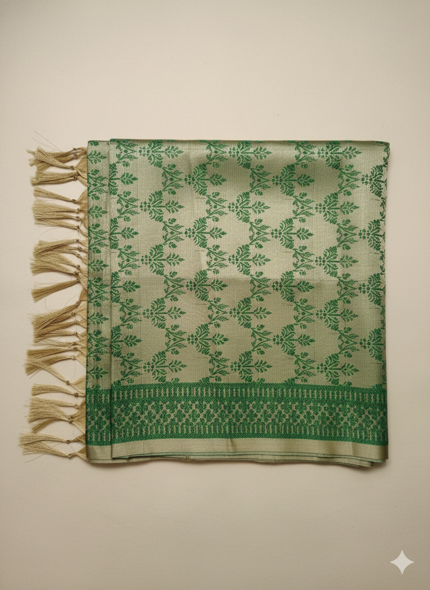 Olive Green Woven Silk Stole