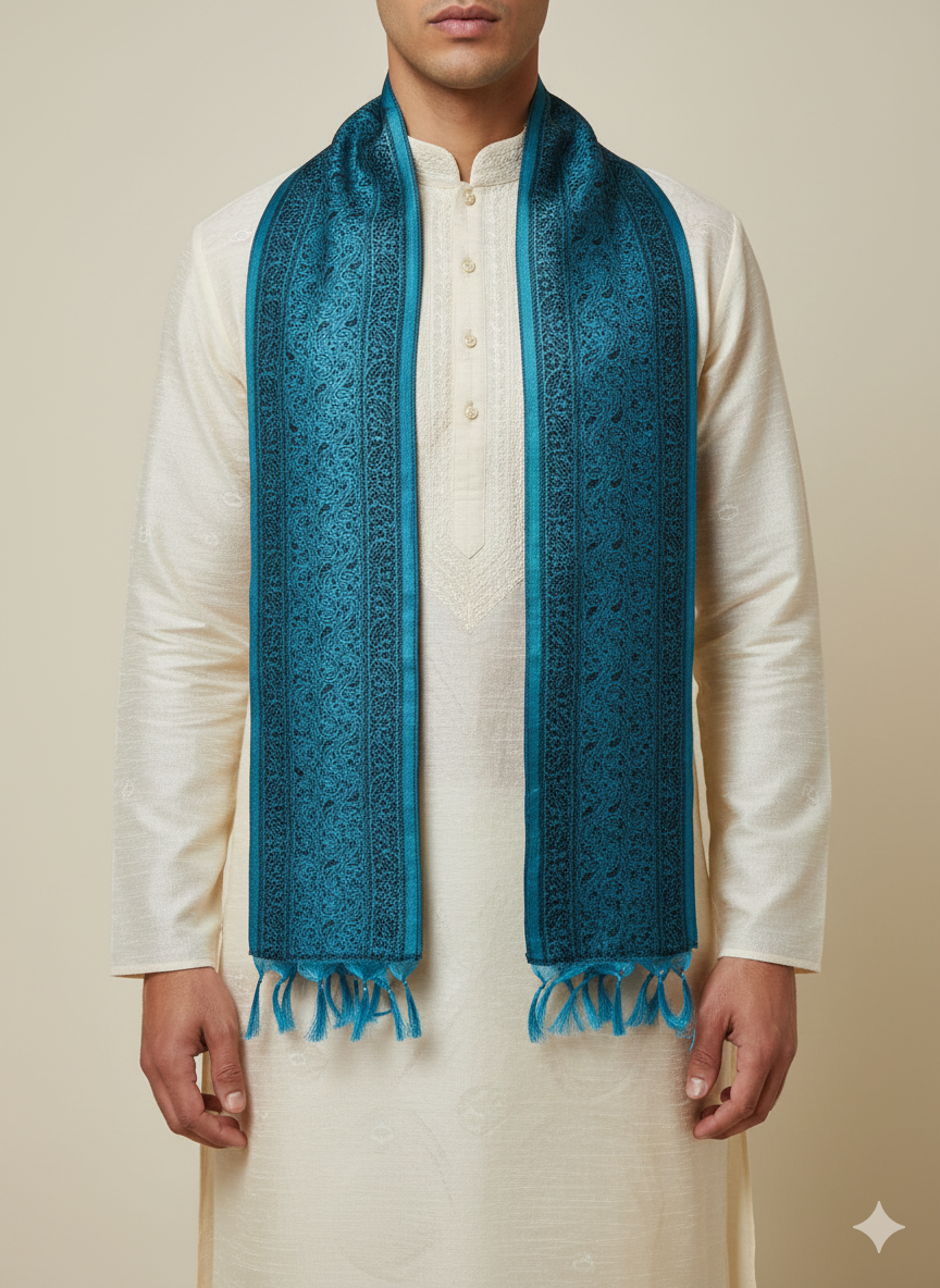 Gifts for Men | Teal Blue Banarasi Silk Weave Stole