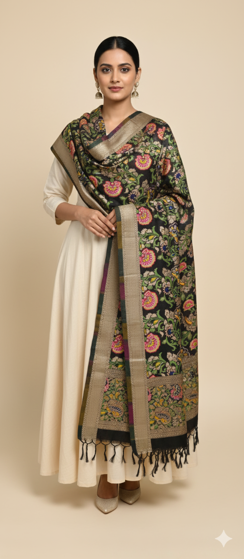 Classic Beige Banarasi Weave Silk Dupatta