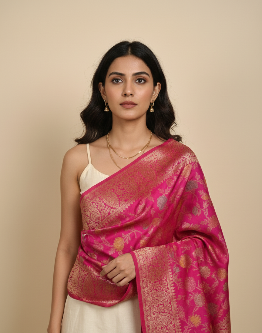 Aurora Blush Pink Banarasi Weave Silk Dupatta