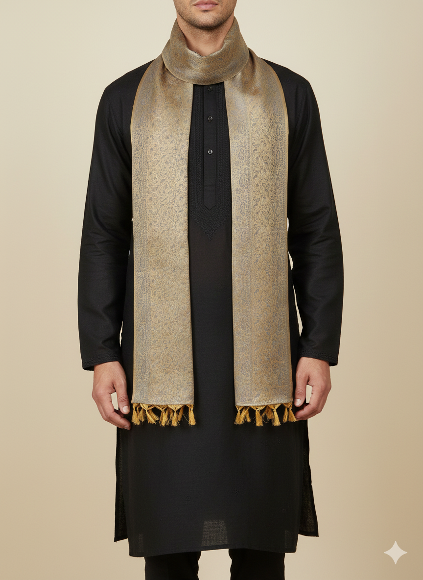 Gifts for Men | Beige Banarasi Silk Weave Stole