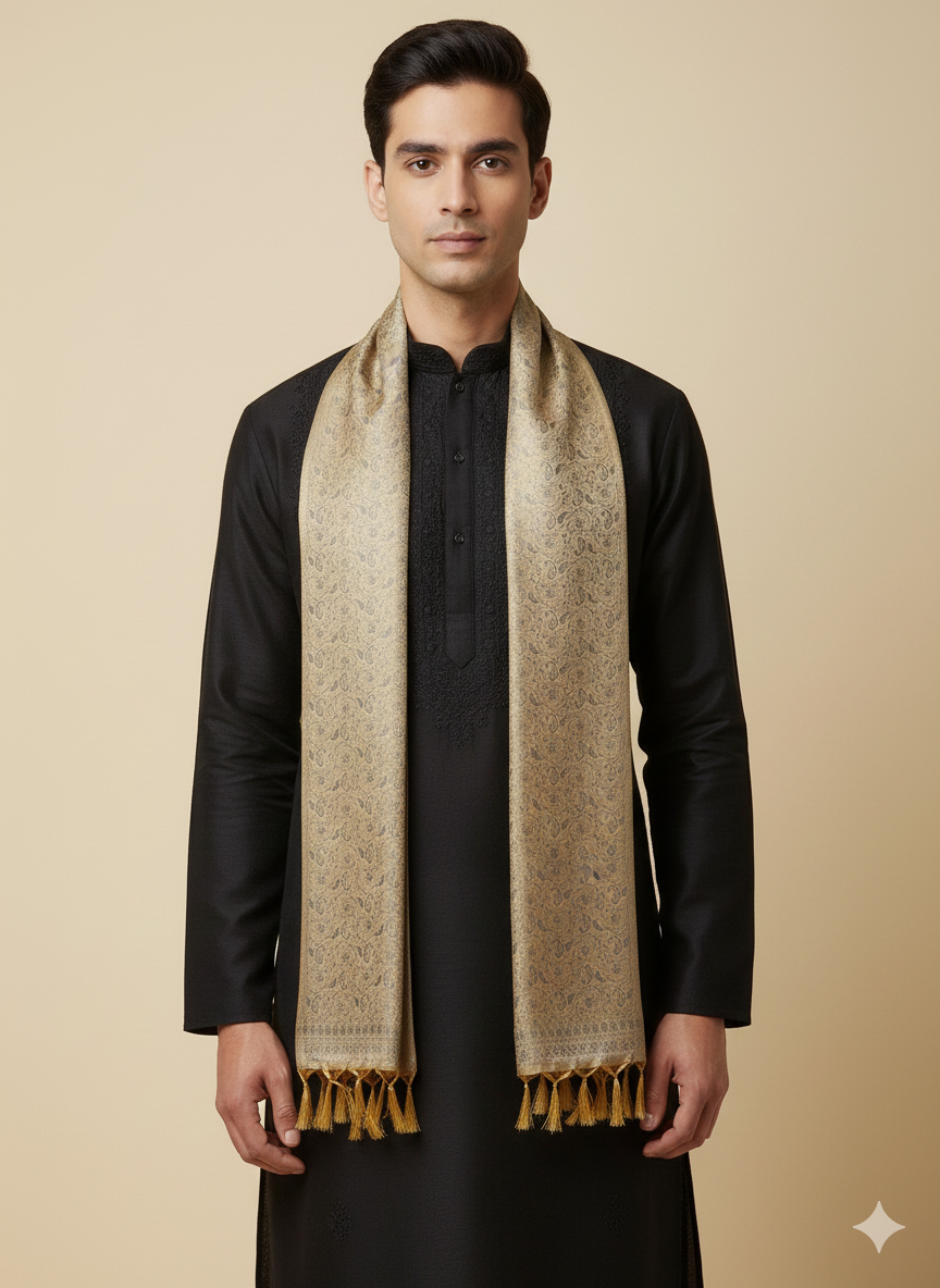 Gifts for Men | Beige Banarasi Silk Weave Stole