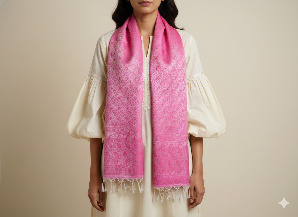 Soft Pink Banarasi Weave Silk Stole