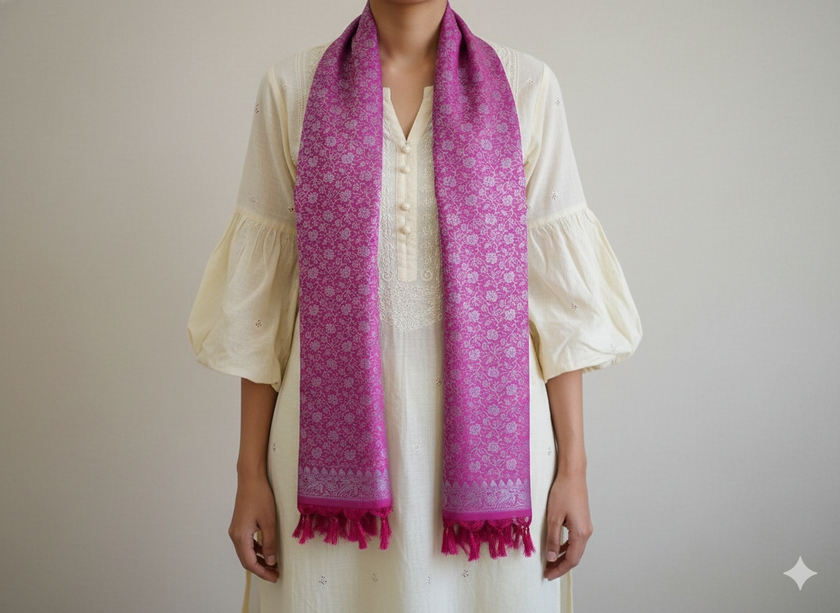 Mauve Pink Banarasi Weave Silk Stole