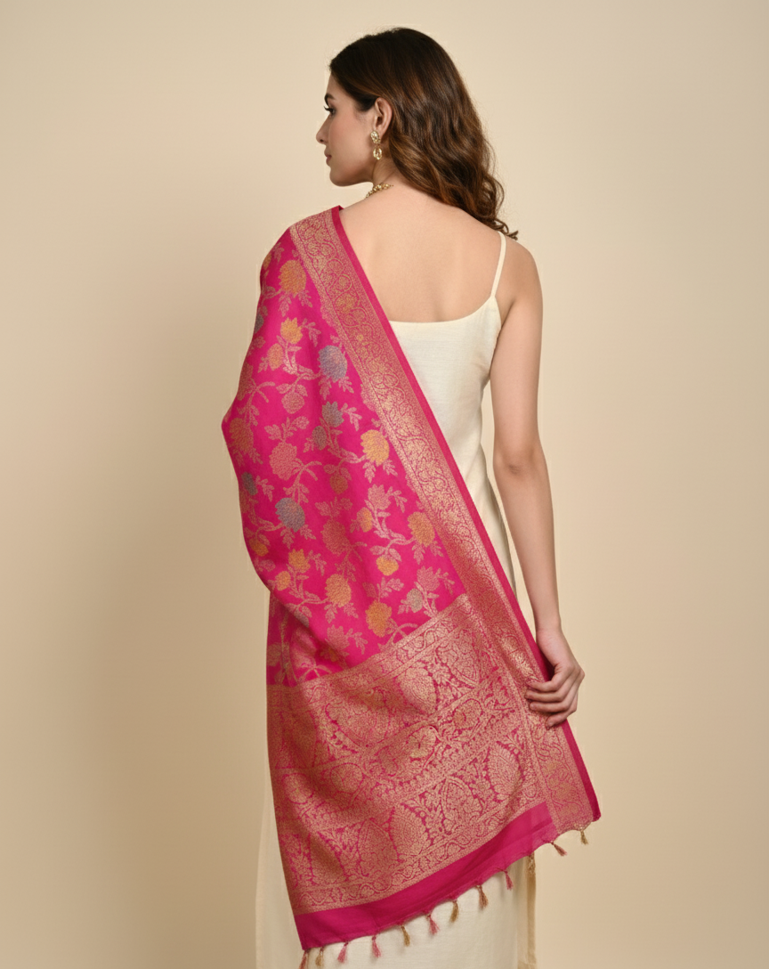 Aurora Blush Pink Banarasi Weave Silk Dupatta