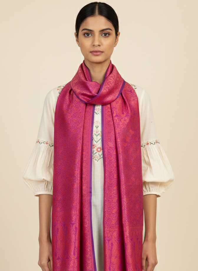 Magenta Pink Feather Silk Stole - Women Gifts