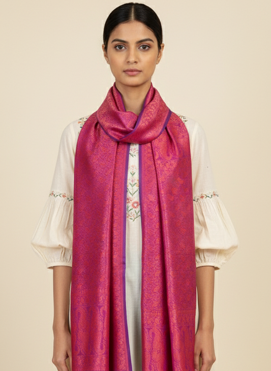 Magenta Pink Feather Silk Stole - Women Gifts