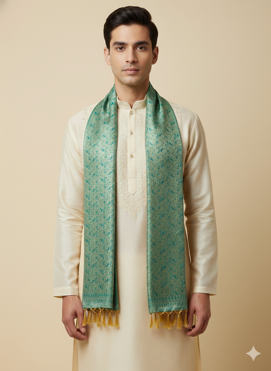 Gifts for Men | Green Banarasi Silk Weave Stole
