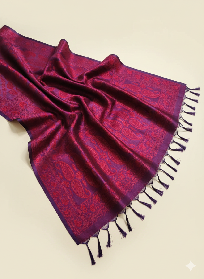 Deep Red Woven Silk Stole - Gifts for Women