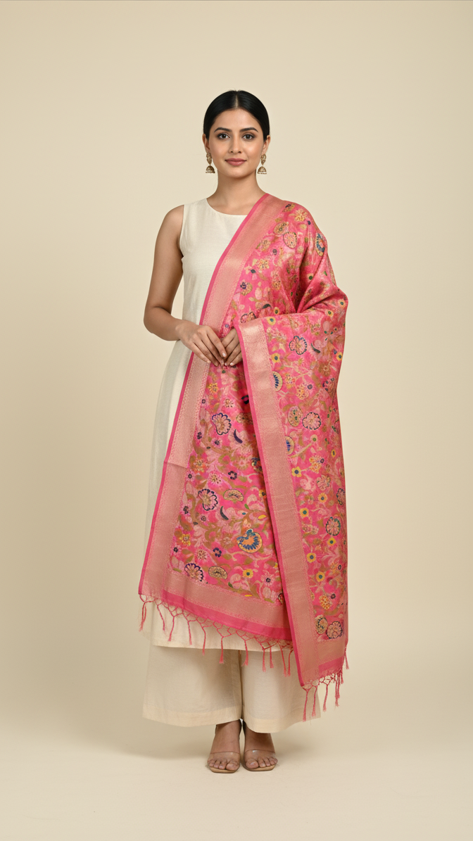Classic Beige Banarasi Weave Silk Dupatta