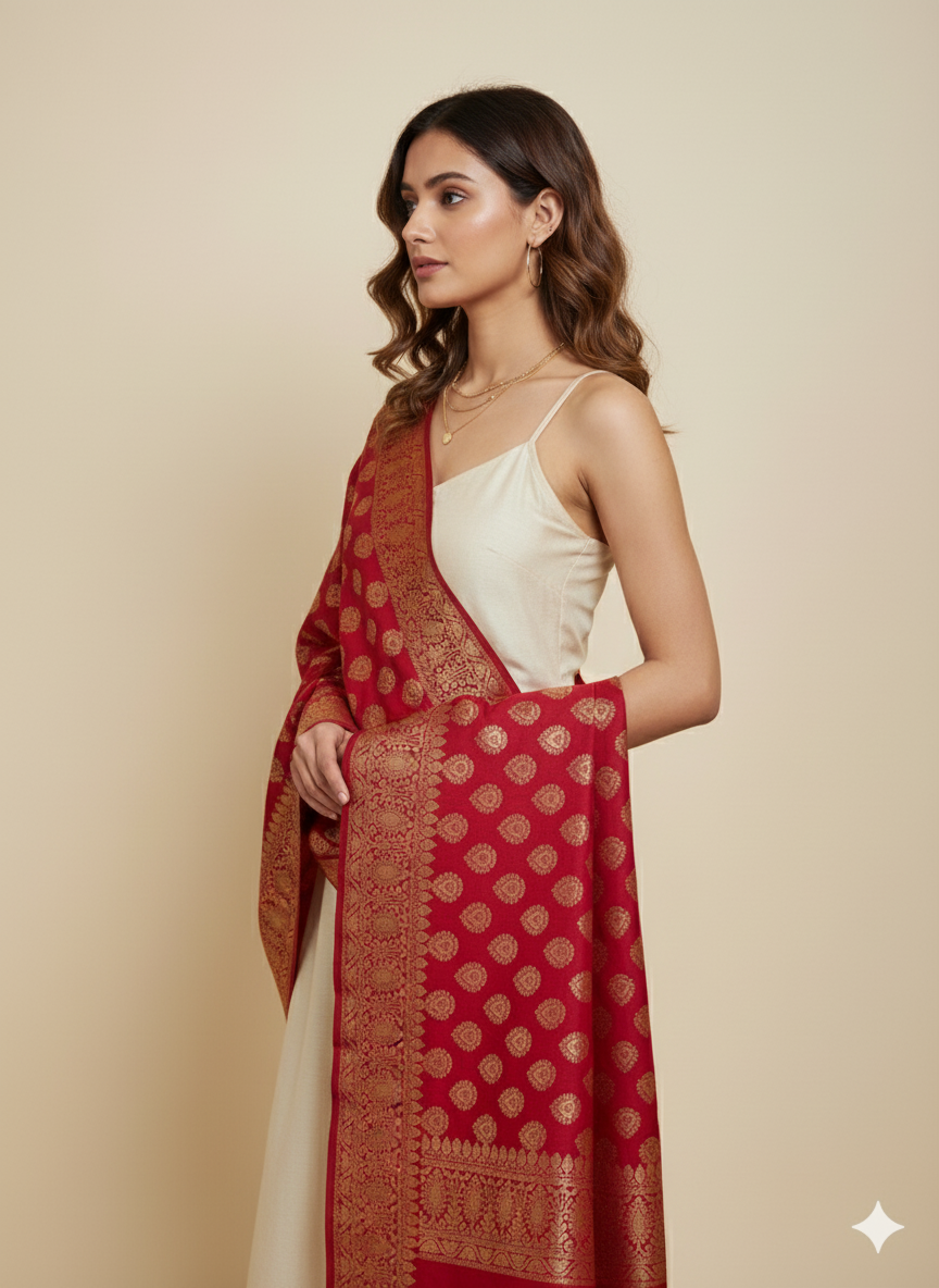 Crimson Shine Banarasi Weave Silk Dupatta