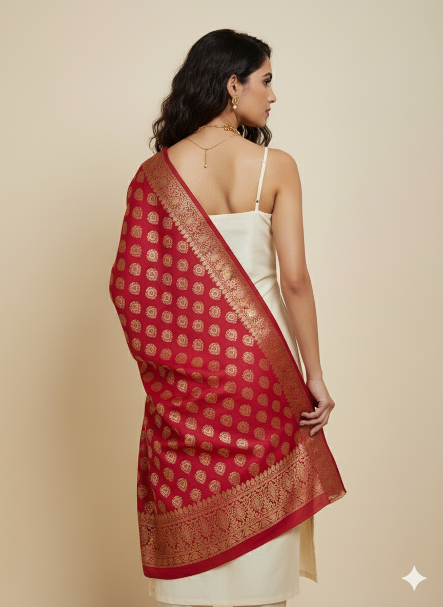 Crimson Shine Banarasi Weave Silk Dupatta