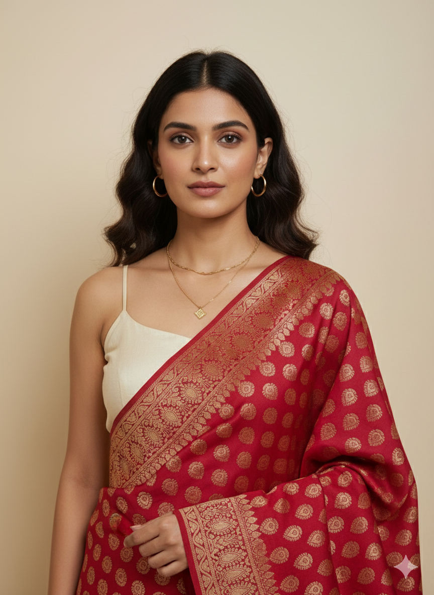 Crimson Shine Banarasi Weave Silk Dupatta