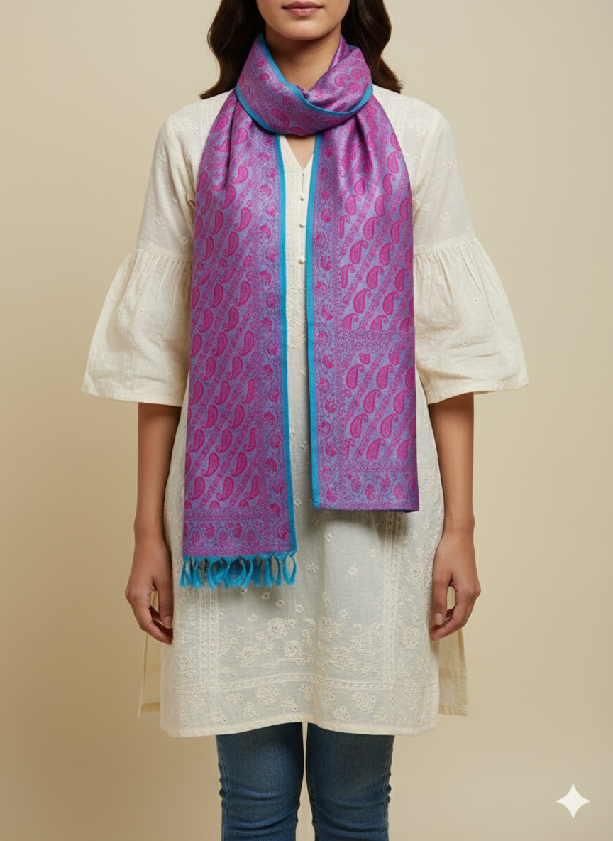 Gift for Women | Magenta Pink Woven Silk Stole
