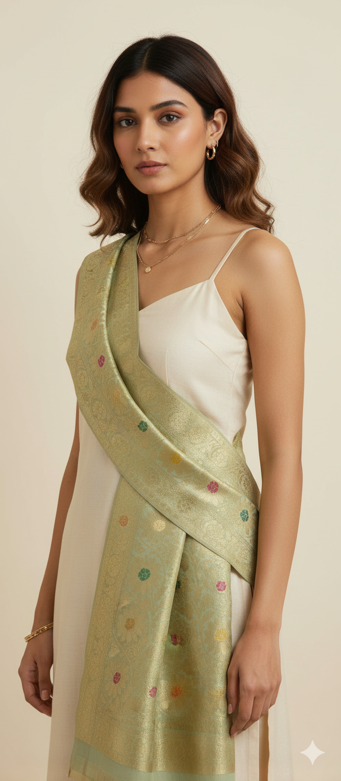 Sky Aura Pastels Banarasi Weave Silk Dupatta