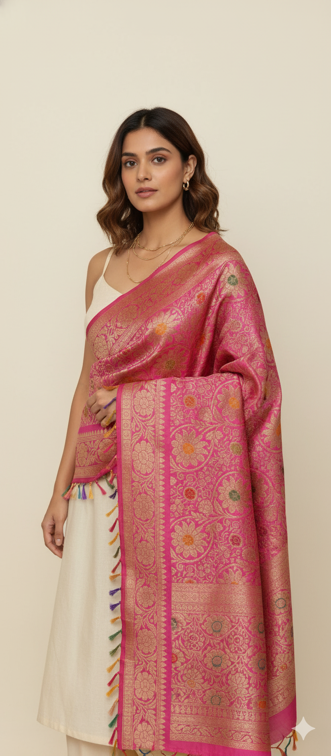 Sky Aura Pastels Banarasi Weave Silk Dupatta