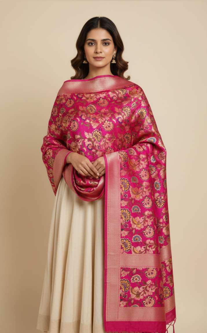 Classic Beige Banarasi Weave Silk Dupatta