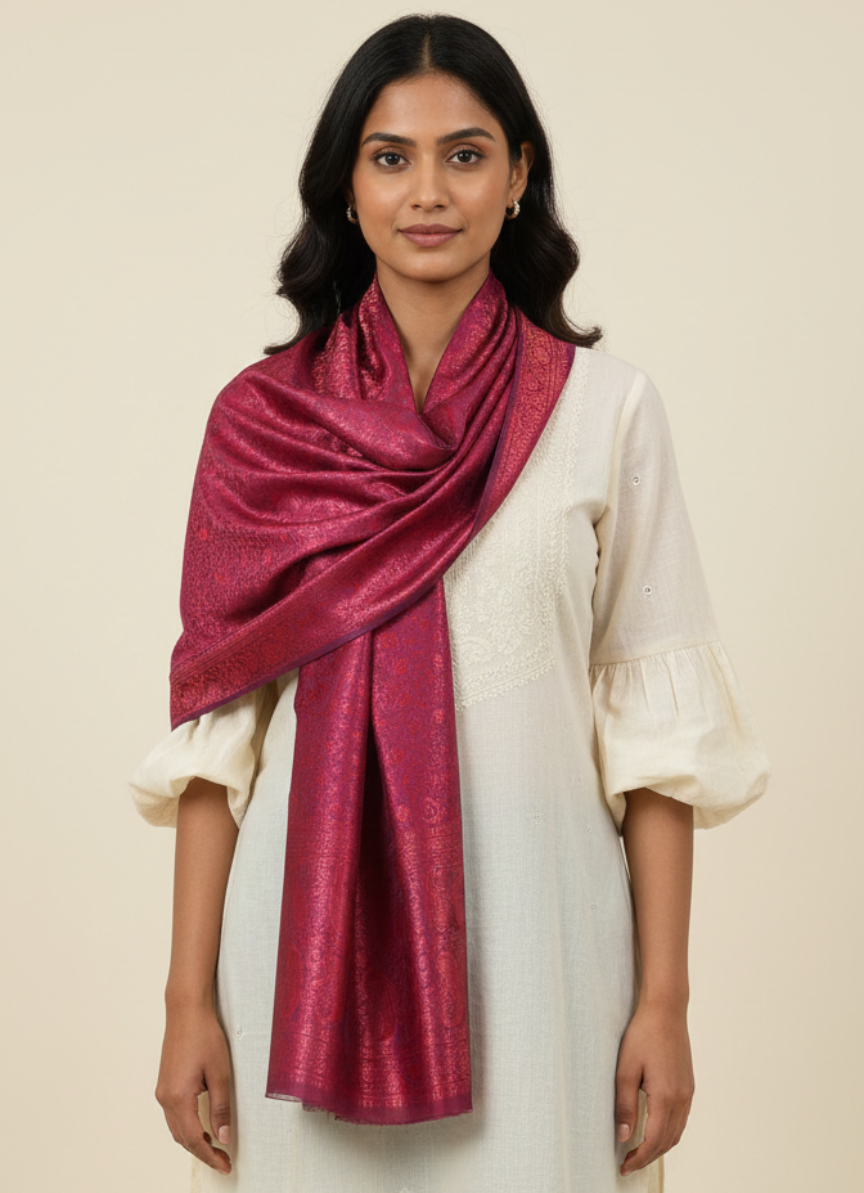 Wine Luxe Feather Silk Stole