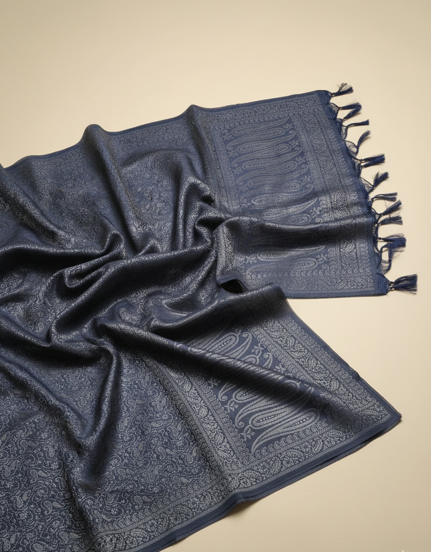 Grey Banarasi silk stole for men - stylish ethnic stole for kurta and sherwani
