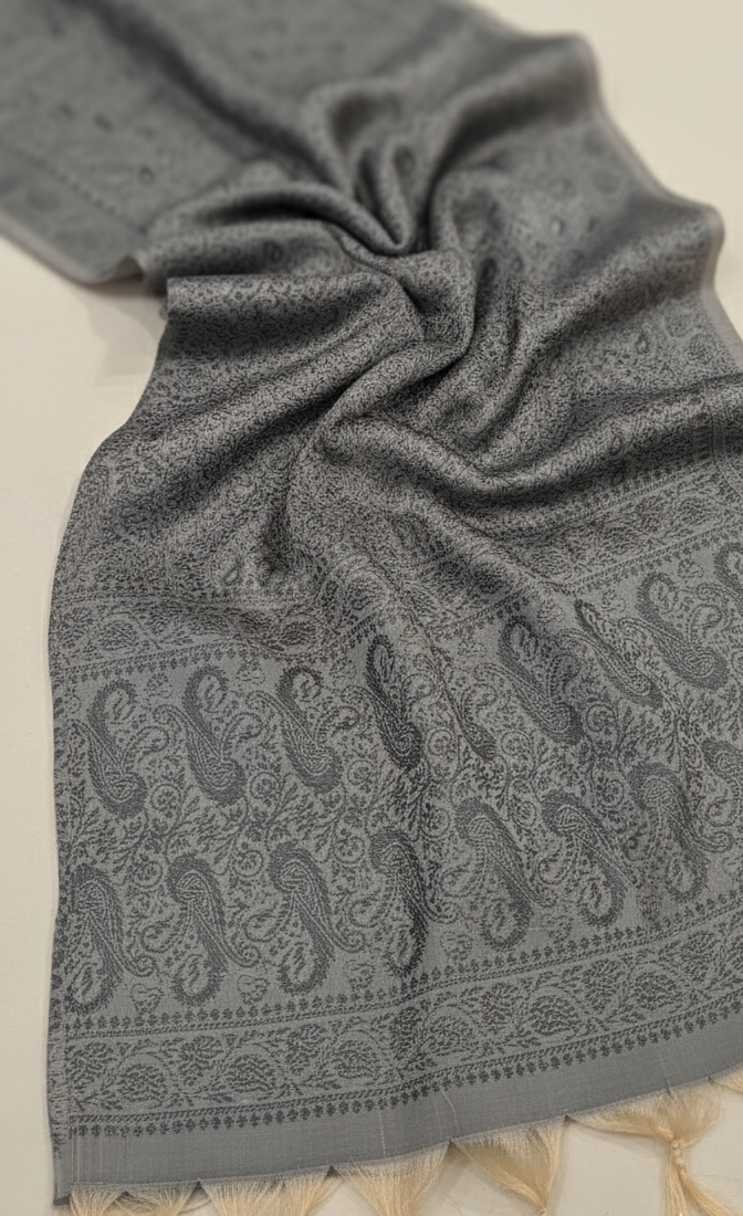 Grey silk stole draped elegant lightweight wrap for professional women India