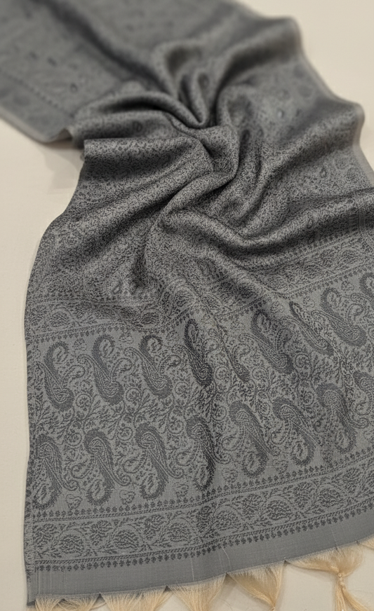Grey silk stole draped elegant lightweight wrap for professional women India