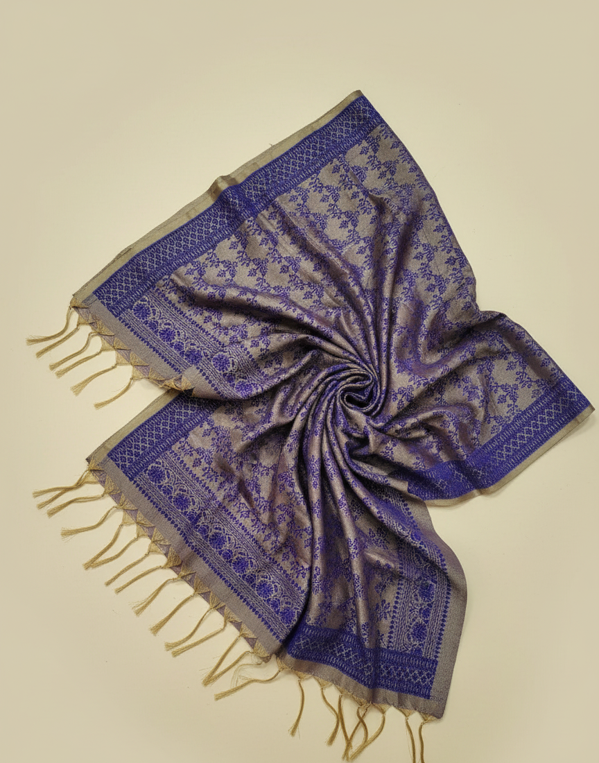 Grey violet Banarasi silk stole for women - elegant office kurti stole
