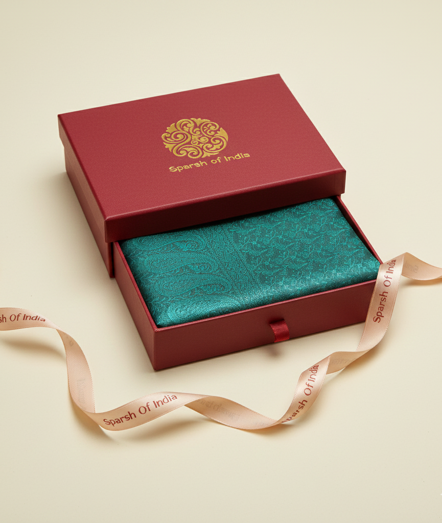 HANDWOVEN Emerald Green Pure Silk Banarasi Weave Stole