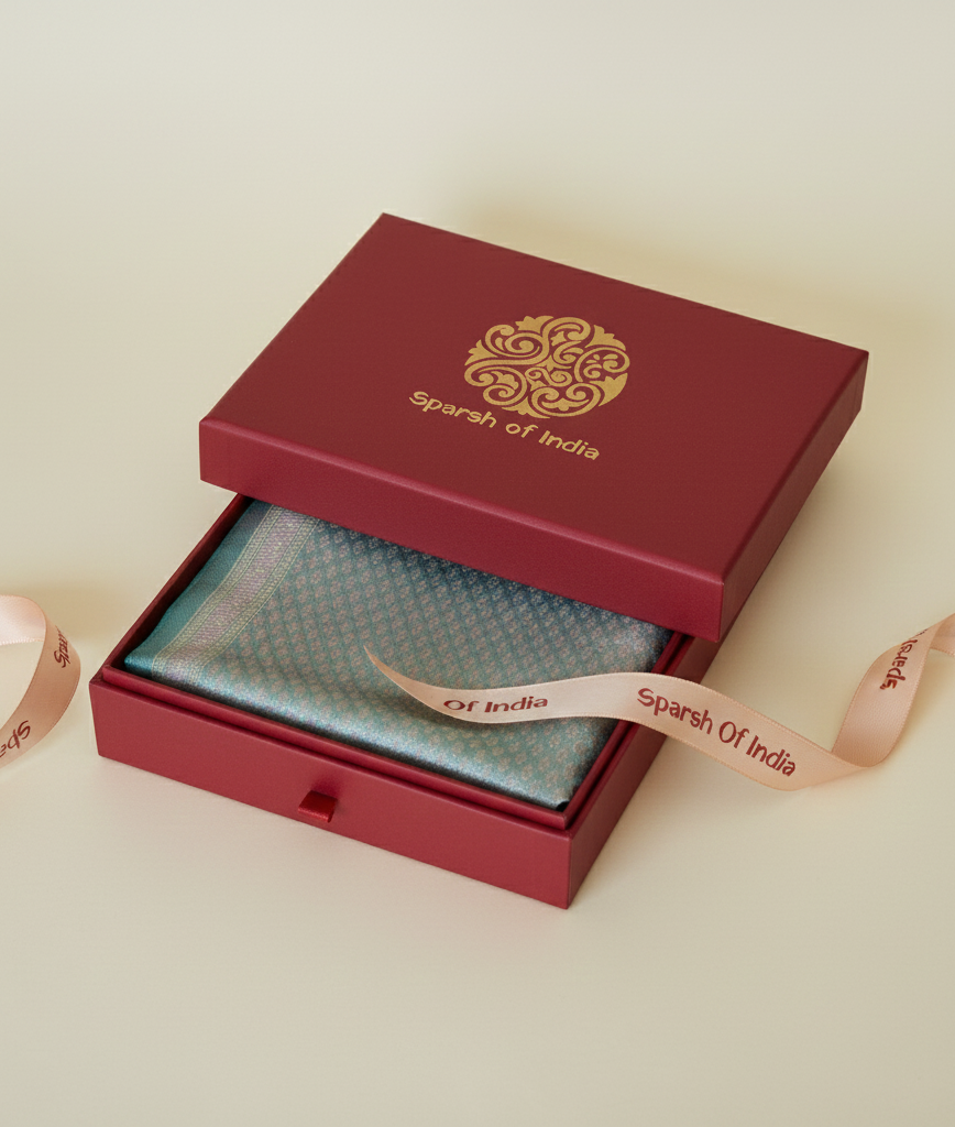 HANDWOVEN Pure silk banarasi weave stole in Pastel Blue