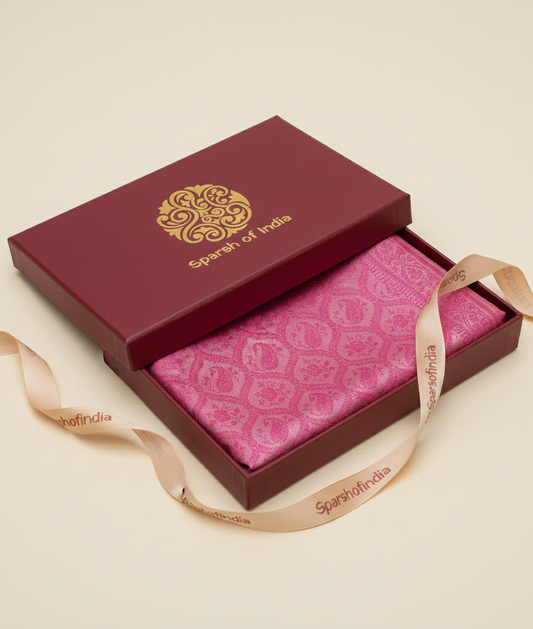 HANDWOVEN Pure silk banarasi weave stole in pink