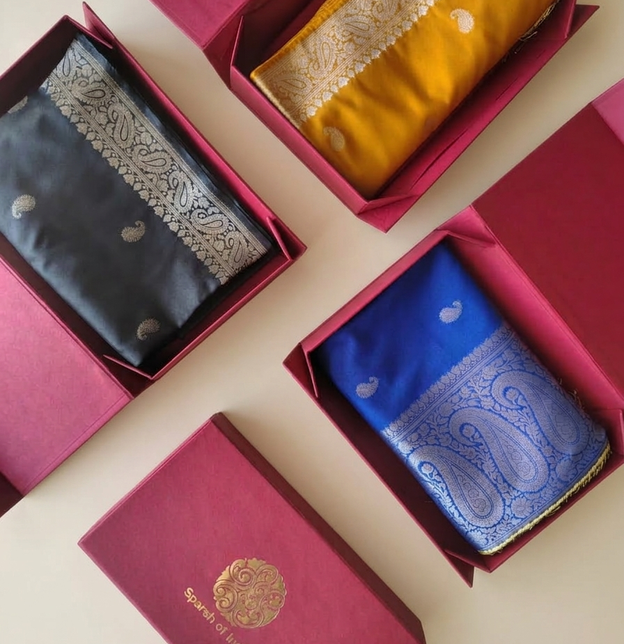 Royal Wedding Return Gift for Bridesmaid - Set of 6 Pure Silk ZARI Stoles Handcrafted