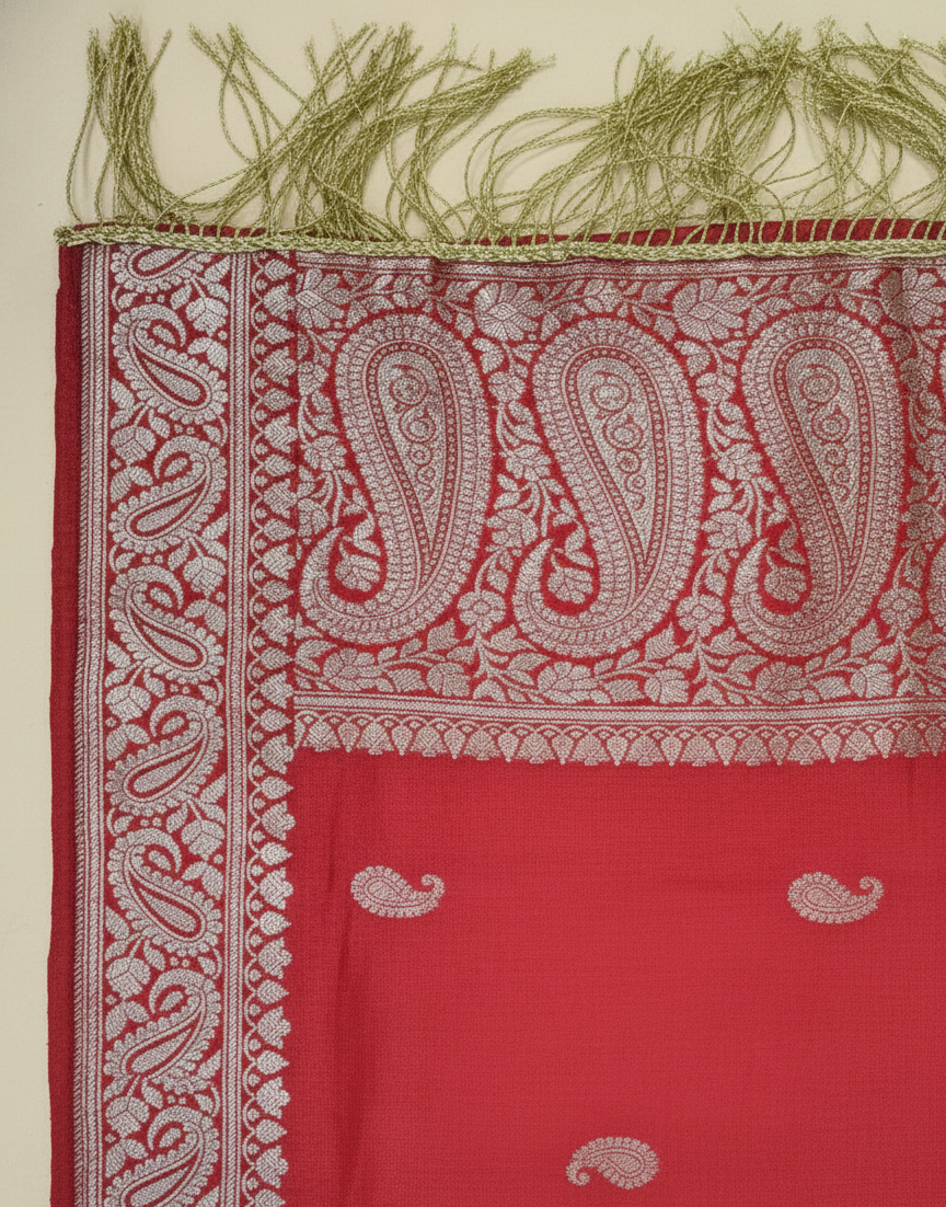 Handloom Banarasi silk stole texture and weaving pattern detail
