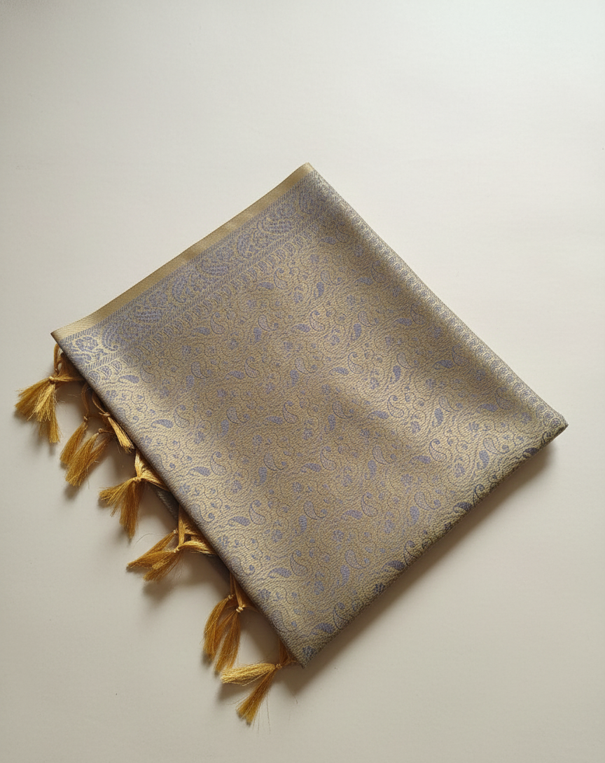 Handwoven beige Banarasi silk stole for men - ethnic wear for puja India
