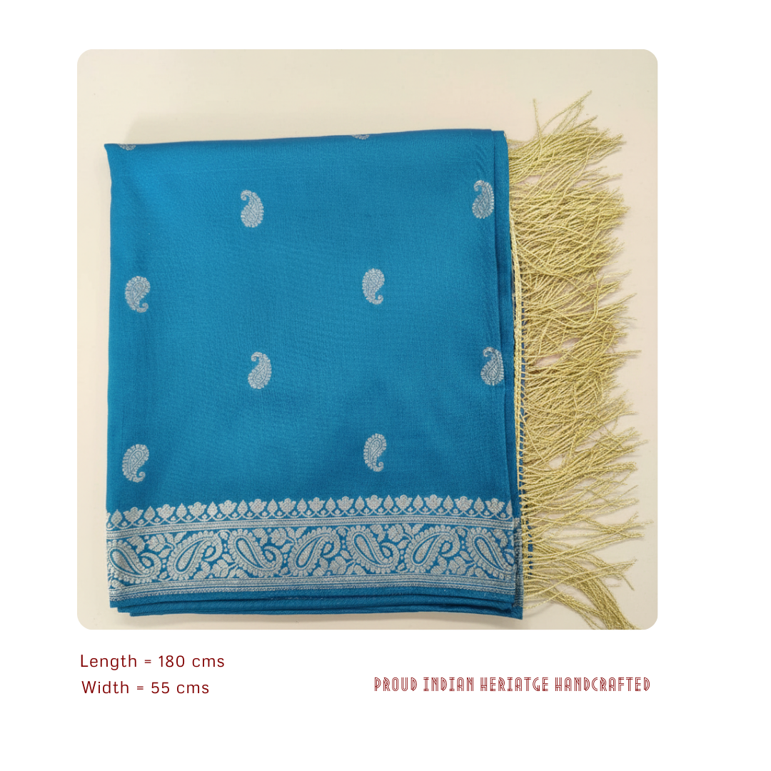 Handwoven blue Banarasi silk stole - heritage Indian craft from Banaras
