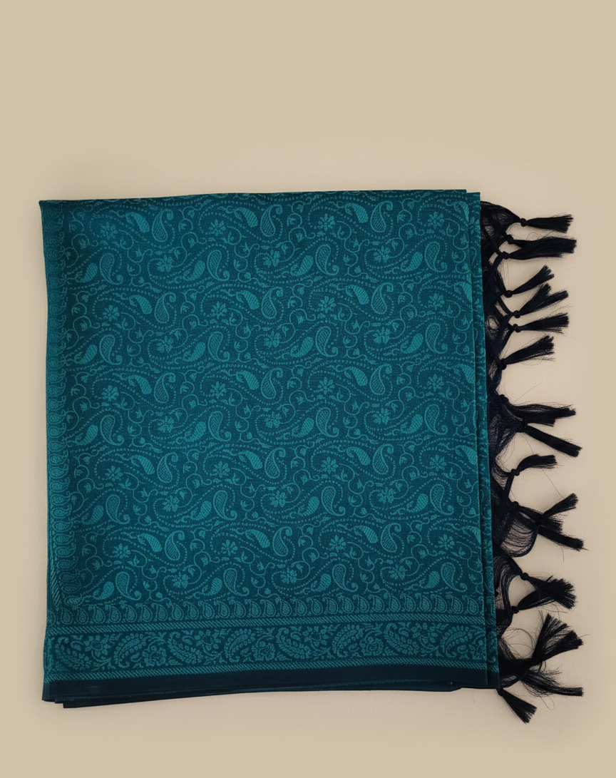 Handwoven blue Banarasi silk stole for men - ethnic wear for puja India
