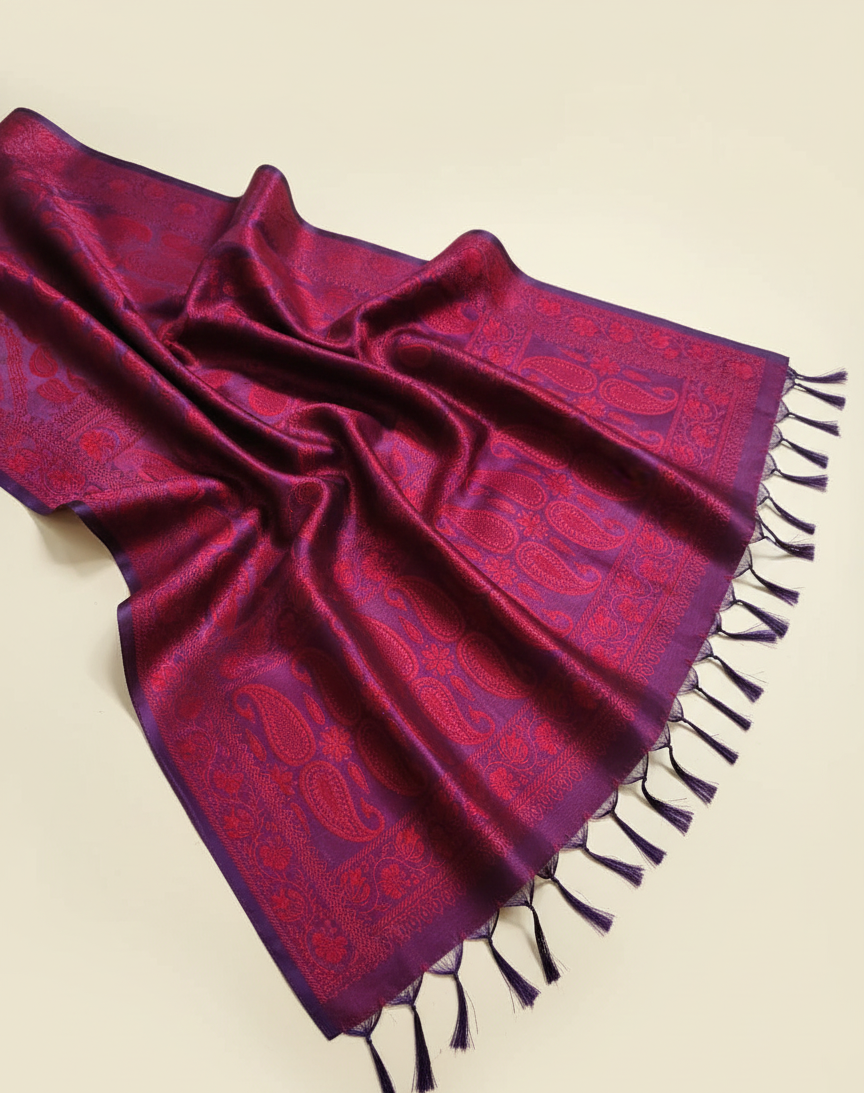 Handwoven deep red Banarasi silk stole for women - elegant office kurti stole
