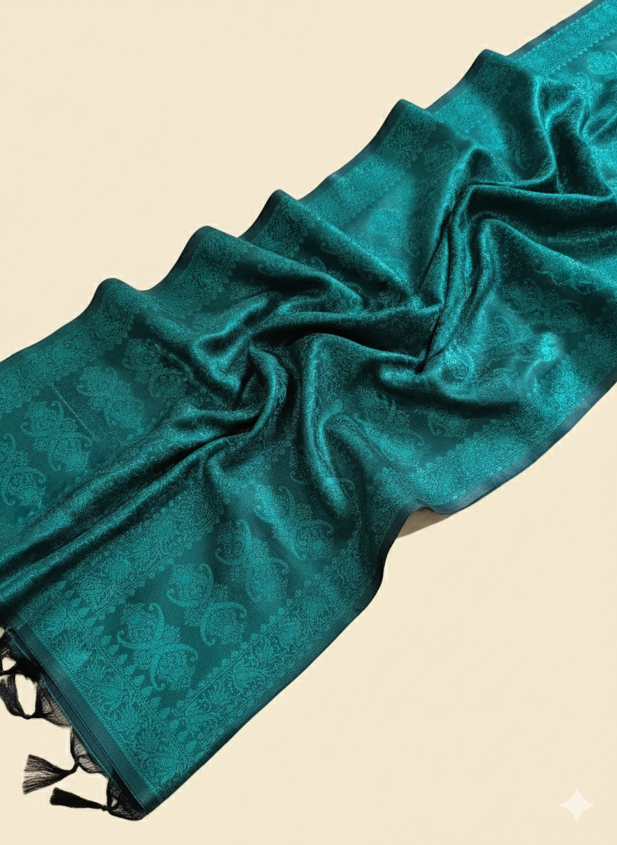 Handwoven emerald green Banarasi silk stole for women - elegant office kurti stole
