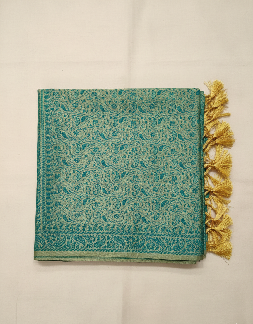 Handwoven green Banarasi silk stole for men - ethnic wear for puja India
