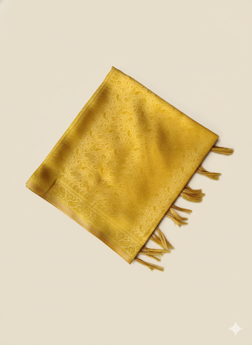 Handwoven mustard yellow Banarasi silk stole for men - ethnic wear for puja India
