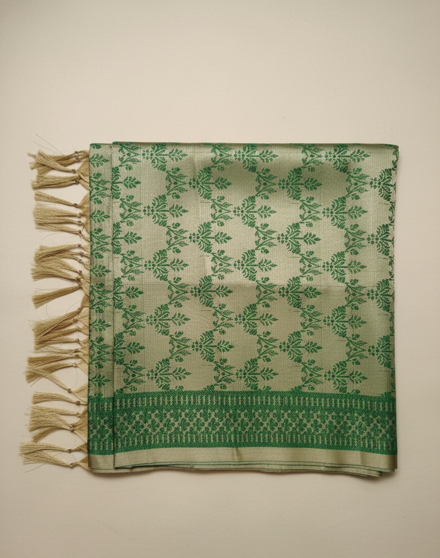 Handwoven olive green Banarasi silk stole for women - elegant office kurti stole
