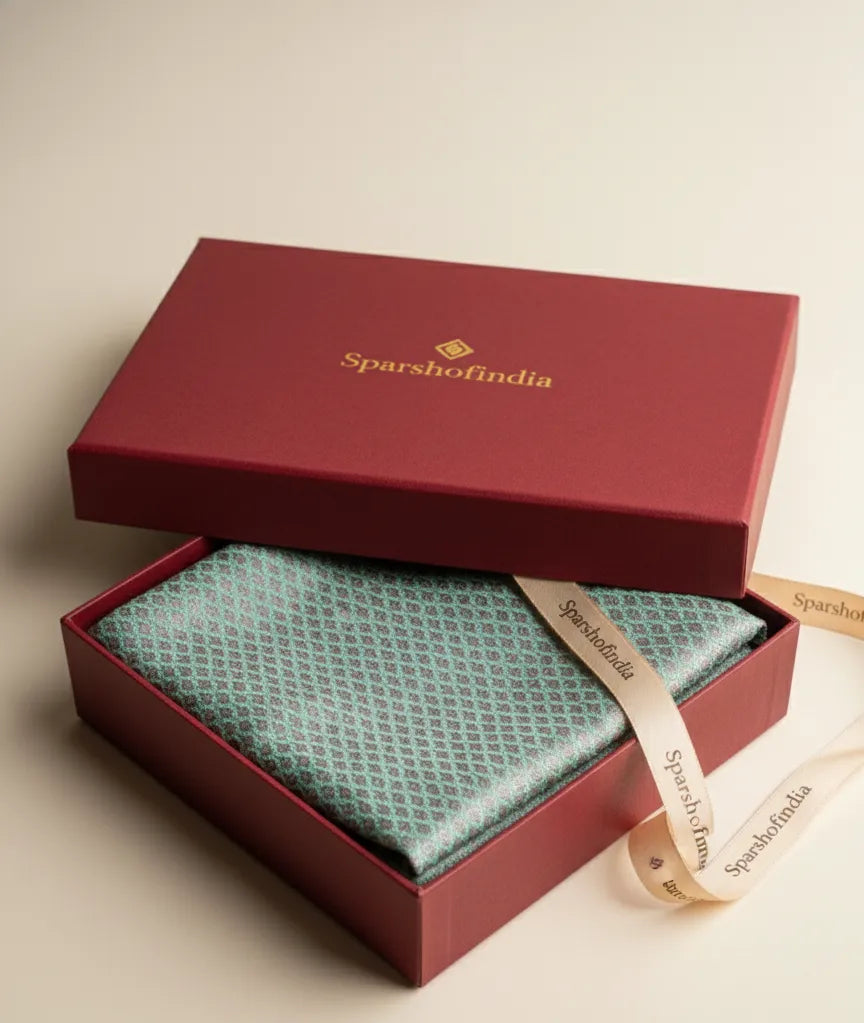 Handwoven pure silk Banarasi stole in pastel blue – handloom weave