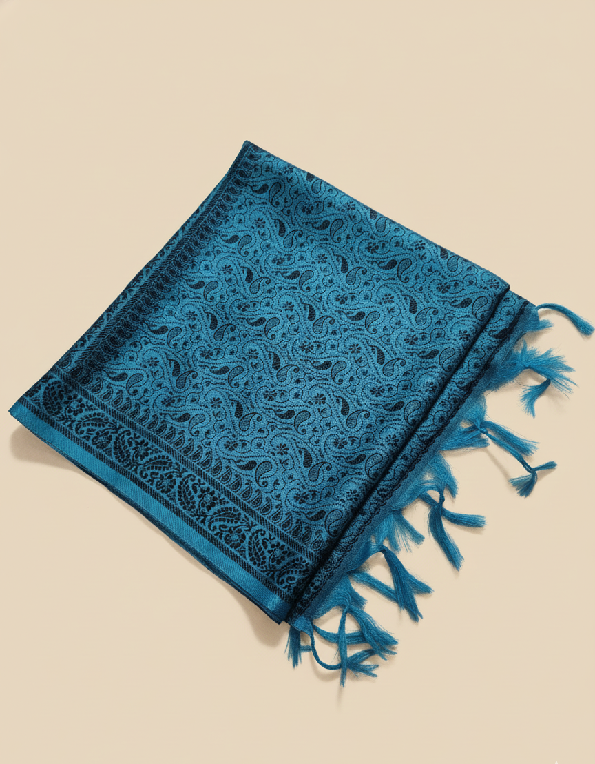 Handwoven teal blue Banarasi silk stole for men - ethnic wear for puja India
