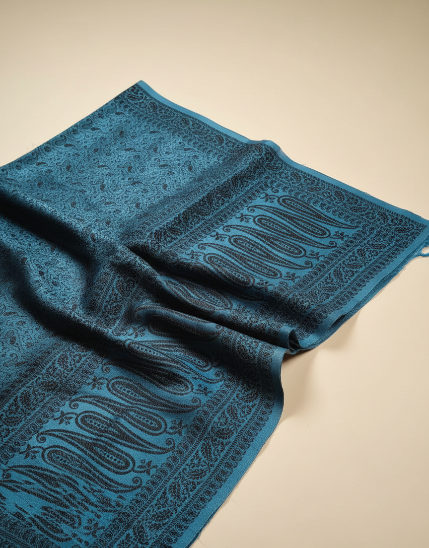 Handwoven teal blue Banarasi silk stole for men - ethnic wear for puja Online
