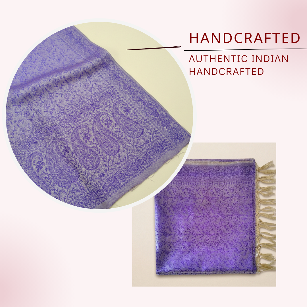 Lavender Banarasi pure silk stole back view - welcome gift for international guests India
