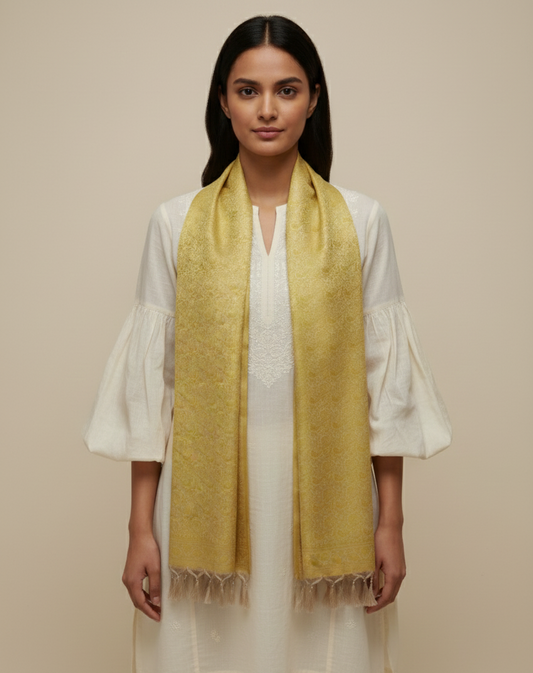 Lemon yellow Banarasi silk stole for women - daily wear styling with kurti
