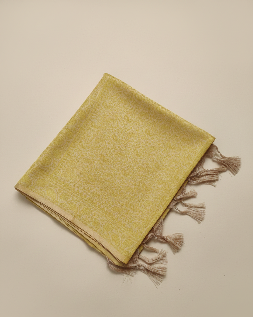 Lemon yellow Banarasi weave silk stole for women - casual and everyday outfit
