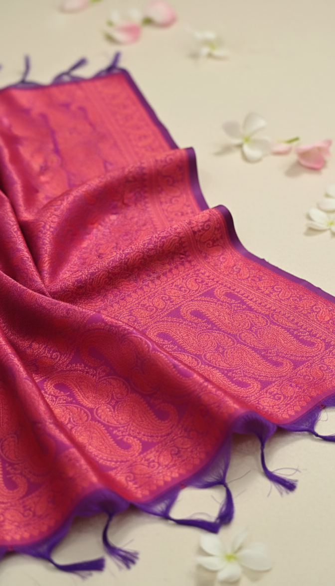 Magenta pink Indian silk stole handcrafted gift for women Sparsh of India